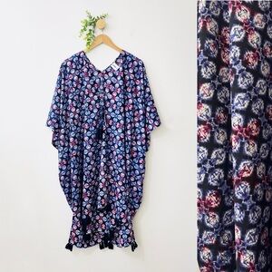 Swimsuits For All Navy Purple Print Tasseled Swim Beach Coverup Dress Plus Size